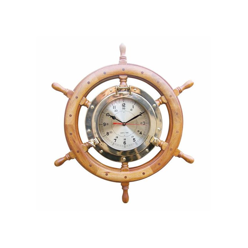 Brass Porthole Clock on Ship's Wheel- 18